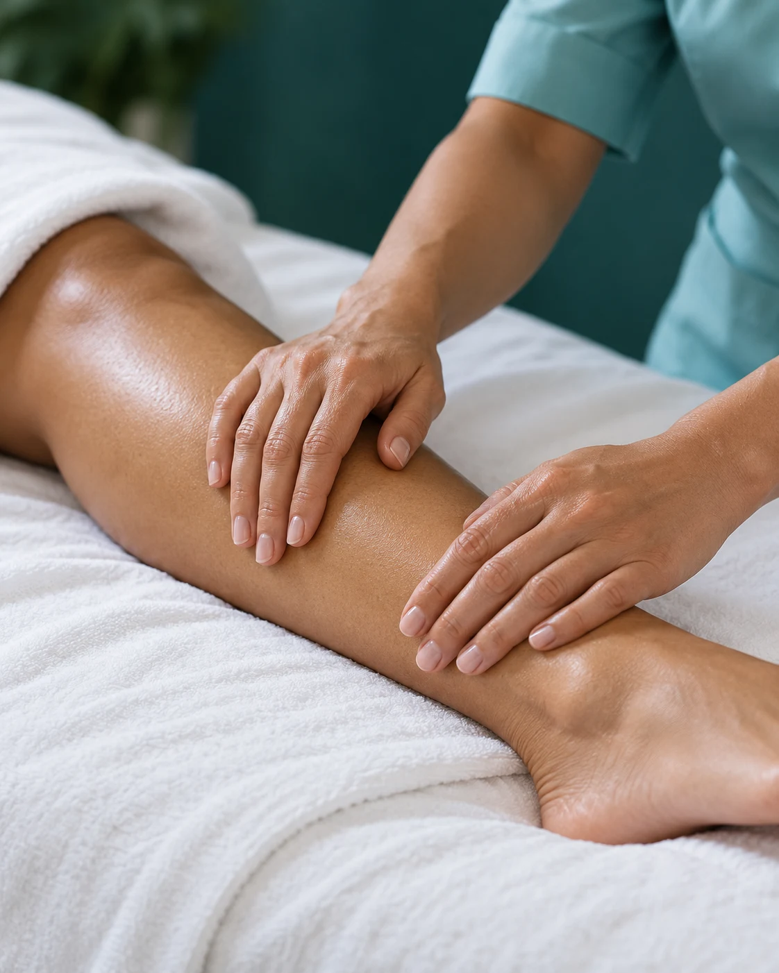 Gentle hands-on care of the lower leg in a calm treatment setting
